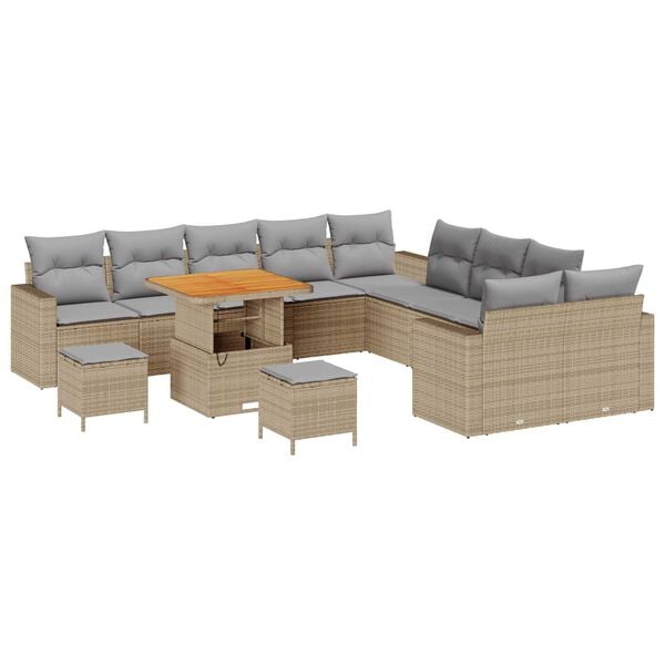 vidaXL Havesofa S&aelig;t med pude 17 pcs Beige og lys gr&aring; polyrattan