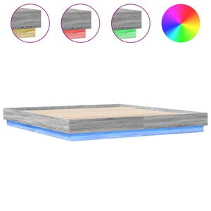 vidaXL sengeramme med LED-lys 200x200 cm gr&aring; sonoma-eg
