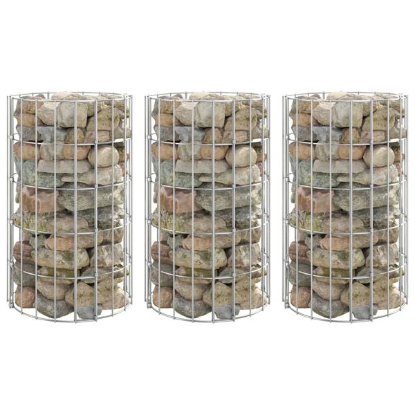 vidaXL rundt gabion-havebede 3 stk. Ø30x50 cm galvaniseret stål