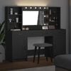 vidaXL Makeupbord s&aelig;t med LED med skuffe 3 pcs Sort eg Konstrueret tr&aelig;