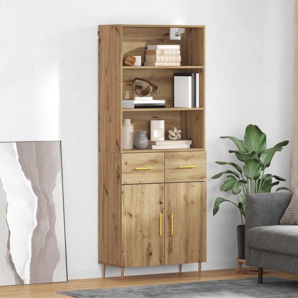 vidaXL Highboard Artisan Egetr&aelig; 69,5 x 34 x 180 cm Konstrueret tr&aelig;