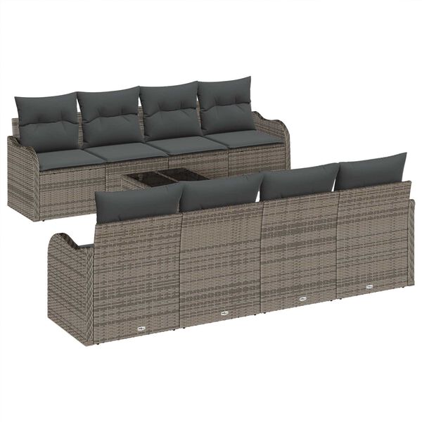 vidaXL Havesofa Sæt med pude 9 pcs Grå Poly Rattan og Stål og Glas