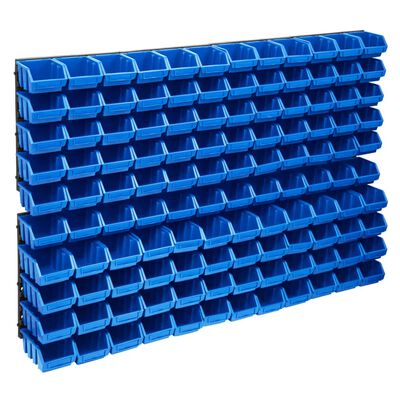 vidaXL opbevaringssæt med vægpaneler 128 dele blå og sort