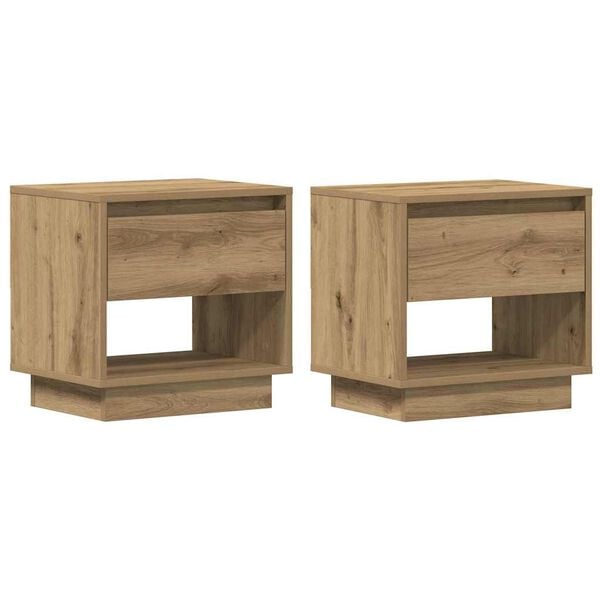 vidaXL Natbord 2 pcs Artisan Egetr&aelig; 45 x 34 x 44 cm Konstrueret tr&aelig;