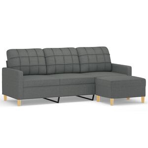 vidaXL 3-personers sofa med fodskammel 180 cm stof M&oslash;rkegr&aring;