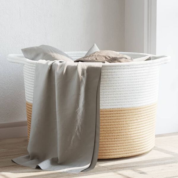 vidaXL vasketøjskurv Ø55x36 cm bomuld beige og hvid