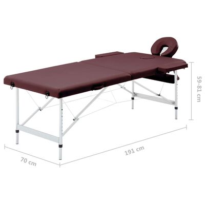 vidaXL sammenfoldeligt massagebord med aluminiumsstel 2 zoner lilla