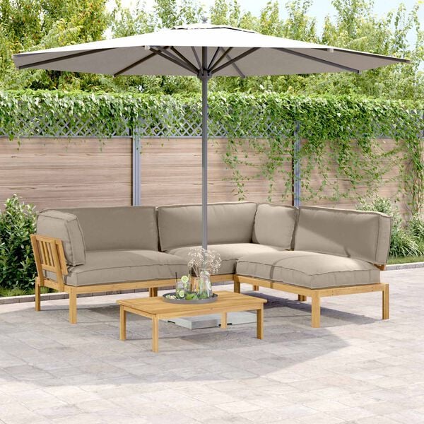 vidaXL Sofa S&aelig;t med pude Ensfarvet 4 pcs Gr&aring;brun Massivt Akacietr&aelig;