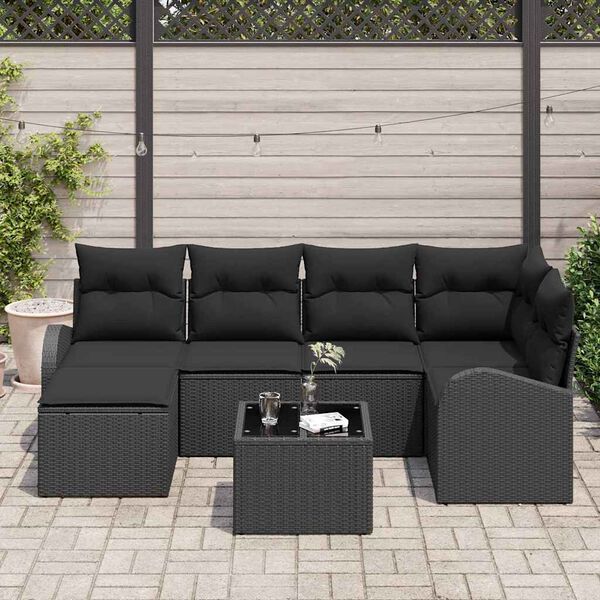 vidaXL Sofa S&aelig;t med pude med opbevaring 7 pcs Sort polyrattan