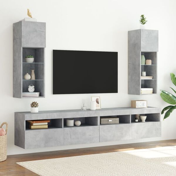 vidaXL tv-borde 2 stk. med LED-lys 30,5x30x90 cm betongr&aring;