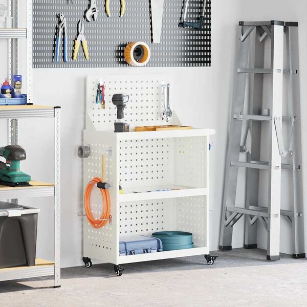 vidaXL Værktøjsvogn med hylde Hvid 65 x 35 x 111 cm Koldvalset stål