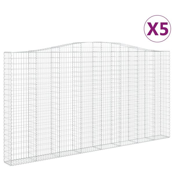 vidaXL buede gabionkurve 5 stk. 400x30x200/220 cm galvaniseret jern
