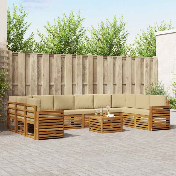 vidaXL Sektionalsofa s&aelig;t 11 pcs Naturlig og Beige Massivt Akacietr&aelig;