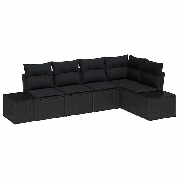 vidaXL Havesofa S&aelig;t med opbevaring 5 pcs Sort polyrattan