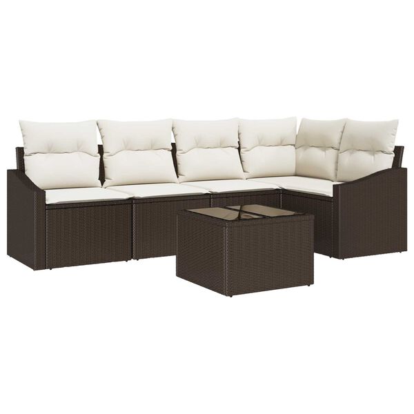 vidaXL Sofa Sæt med pude med opbevaring 6 pcs Brun og Creme polyrattan
