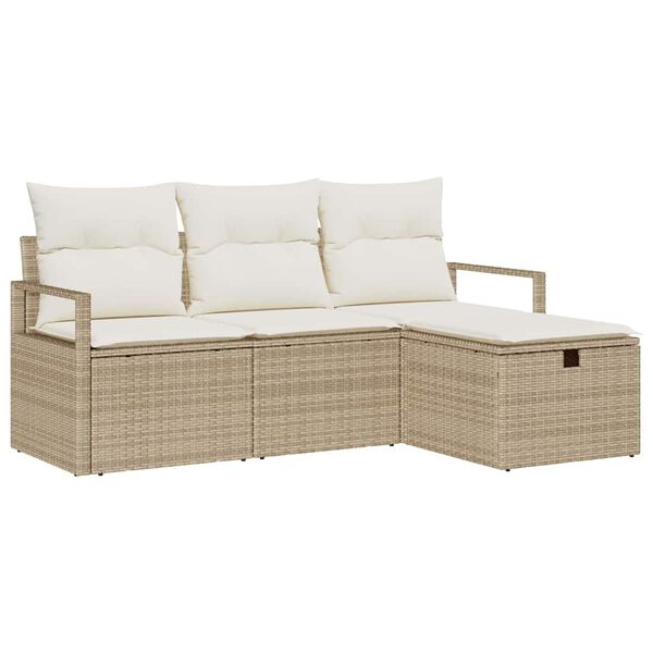vidaXL Sofa S&aelig;t med pude 4 pcs Beige og creme polyrattan