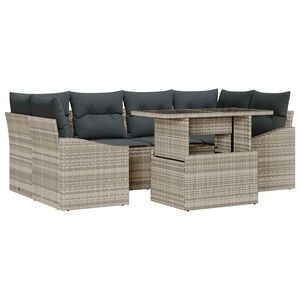 vidaXL Havesofa S&aelig;t med opbevaring med pude 7 pcs Lysegr&aring; polyrattan