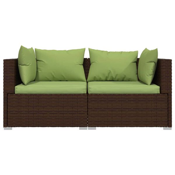 vidaXL 2-personers sofa med hynder polyrattan brun