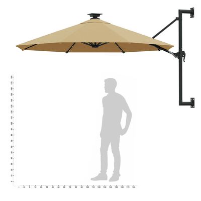 vidaXL væghængt parasol med LED metalstang 300 cm gråbrun