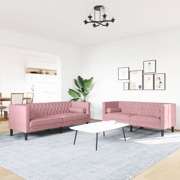 vidaXL 2-personers Chesterfield-sofas&aelig;t med puder fl&oslash;jl pink