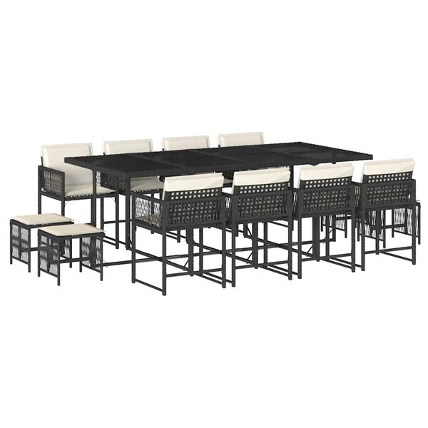 vidaXL spisebordss&aelig;t til haven 13 dele med hynder polyrattan sort
