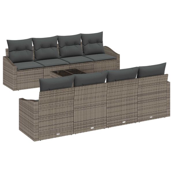 vidaXL Sofa Sæt med pude med pude 9 pcs Grå polyrattan