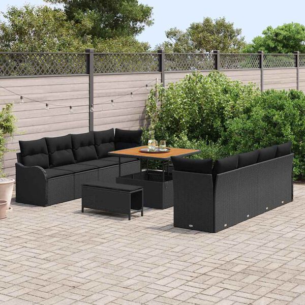 vidaXL Havesofa Sæt 11 pcs Sort polyrattan