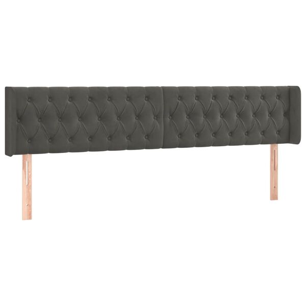 vidaXL sengegavl med LED-lys 203x16x78/88 cm fløjl mørkegrå