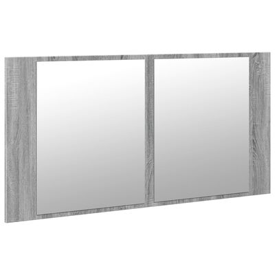 vidaXL skab med spejl og LED-lys 90x12x45 cm akryl grå sonoma-eg