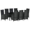 vidaXL Have Spisebordss&aelig;t med pude 9 pcs Sort polyrattan