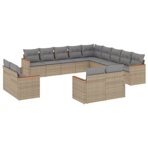 vidaXL spisebordss&aelig;t til haven 13 dele med hynder polyrattan beige