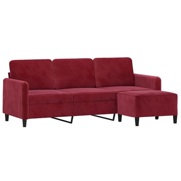 vidaXL 3-personers sofa med fodskammel 180 cm velour vinr&oslash;d