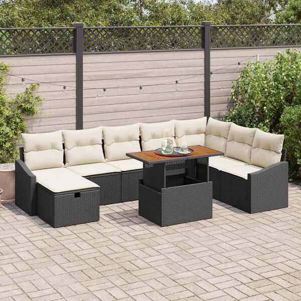 vidaXL Havesofa Sæt 9 pcs Sort polyrattan