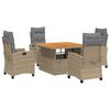 vidaXL spisebordss&aelig;t til haven 5 dele med hynder polyrattan beige