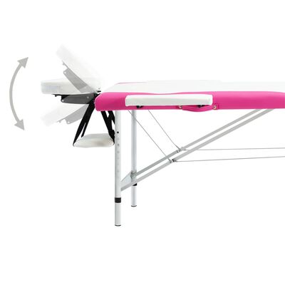 vidaXL sammenfoldeligt massagebord aluminiumsstel 2 zoner hvid lyserød
