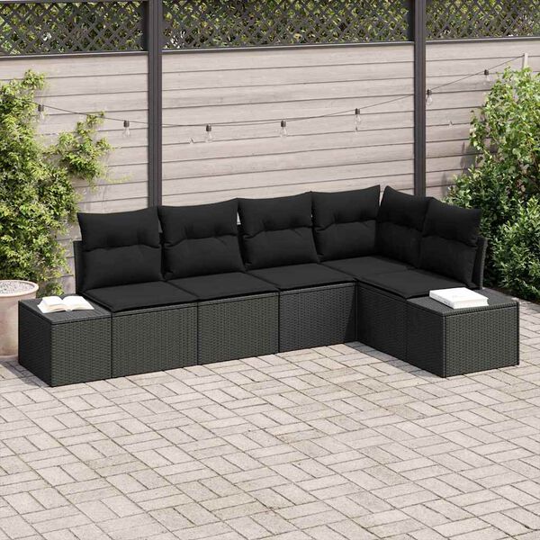vidaXL Havesofa S&aelig;t med opbevaring 5 pcs Sort polyrattan