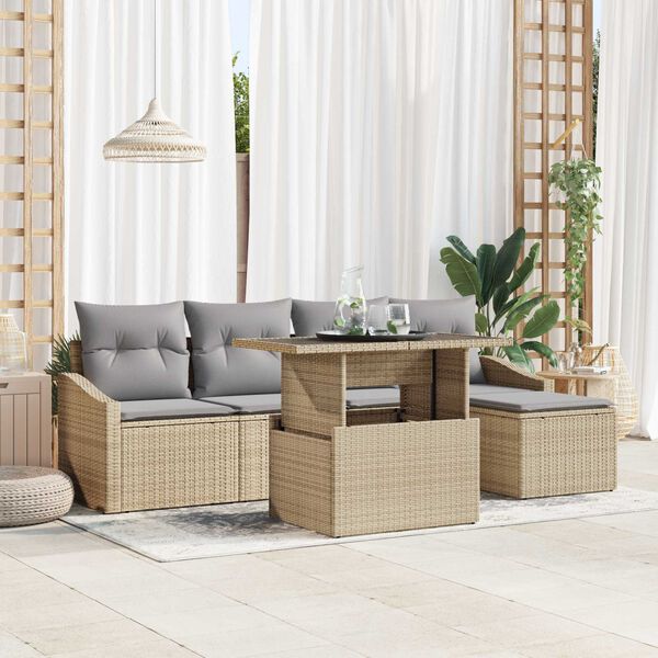 vidaXL Havesofa Sæt med pude 6 pcs Beige og lys grå polyrattan