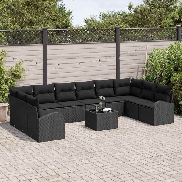 vidaXL Sofa Sæt med pude 11 pcs Sort Polyrattan