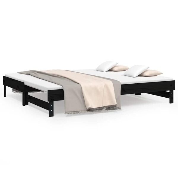 vidaXL daybed med udtr&aelig;k 2x(80x200) cm massivt fyrretr&aelig; sort