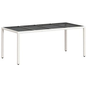 vidaXL havebord med glastop 190x90x75 cm polyrattan hvid