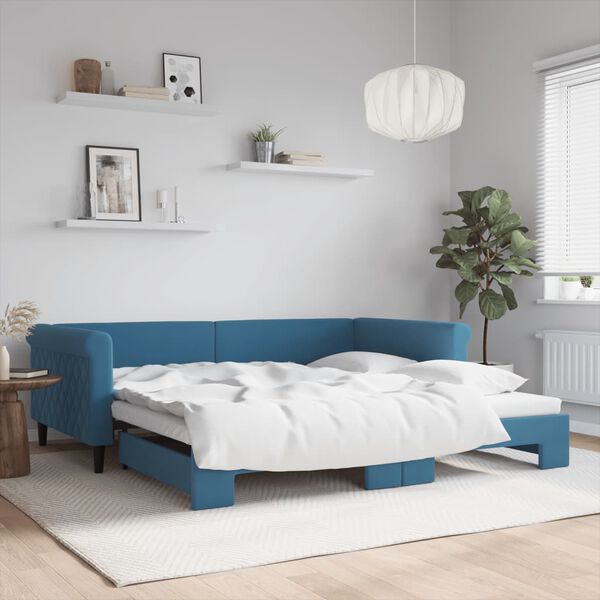 vidaXL daybed med udtr&aelig;k 100x200 cm velour bl&aring;