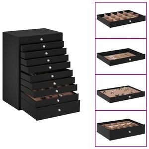 vidaXL smykkeskrin 10-lags med urholdere sort 29x20,5x40,5 cm