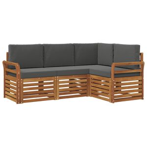 vidaXL Sofas&aelig;t med pude 4 pcs Naturlig og Antracit Massivt Akacietr&aelig;