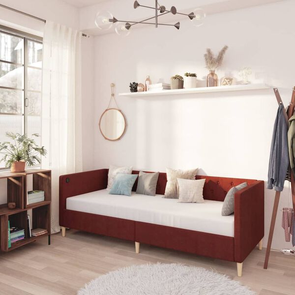 vidaXL daybed med madras og USB 90x200 cm stof vinr&oslash;d