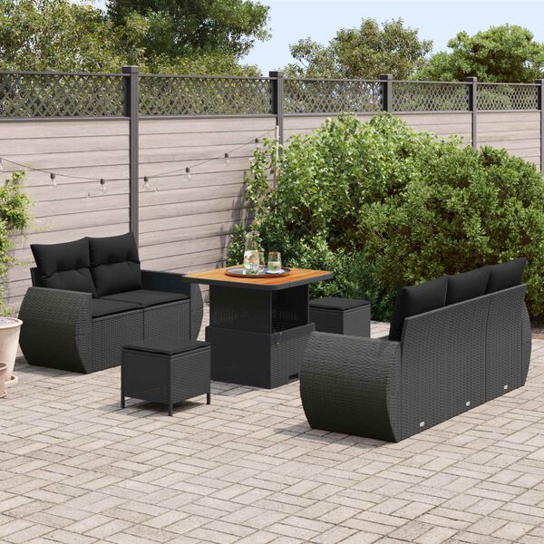 vidaXL Havesofa S&aelig;t 8 pcs Sort polyrattan