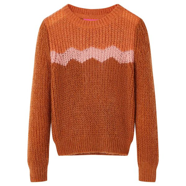 Sweater til b&oslash;rn str. 140 strikket cognacfarvet