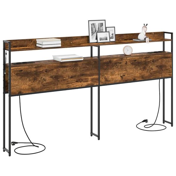 vidaXL Opbevaringshovedgavl med hylde R&oslash;get eg 180 cm Konstrueret tr&aelig;