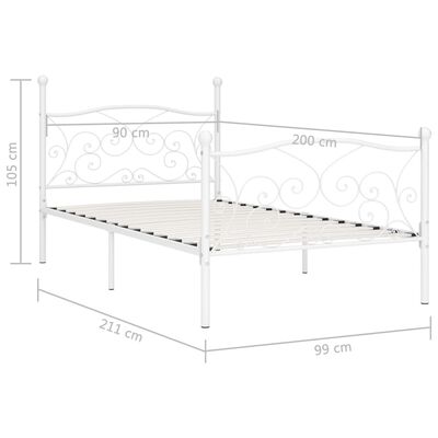 vidaXL sengestel med lamelbund 90 x 200 cm metal hvid
