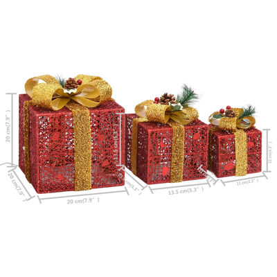 vidaXL dekorative julegaveæsker 3 stk. udendørs/indendørs rød