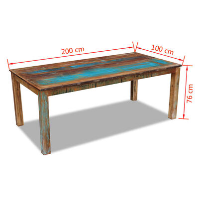 vidaXL spisebord 200x100x76 cm massivt genbrugstræ